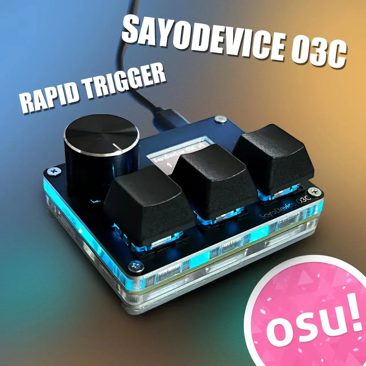The sayodevice rapid trigger is a compact music game keyboard with trigger magnetic switches and blue led acrylic base