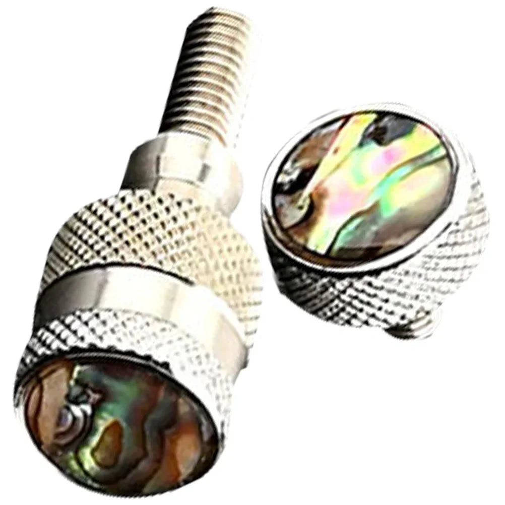 Silver-toned metal guitar tuning pegs with knurled surfaces and abalone inlays for nut instrument repair accessory metal professional