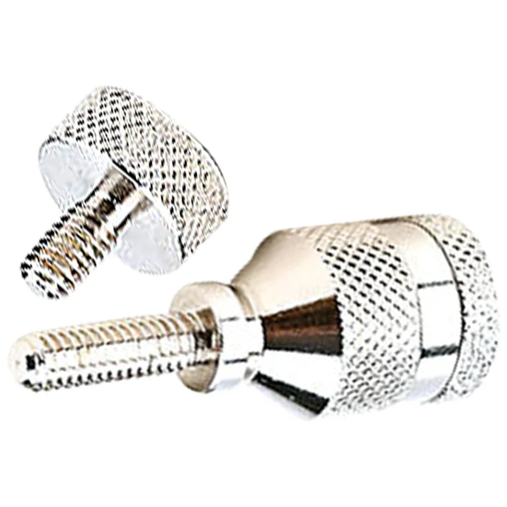 Shiny chrome-finished metal tuning pegs with knurled grip for saxophone neck curved nut instrument repair accessory metal professional