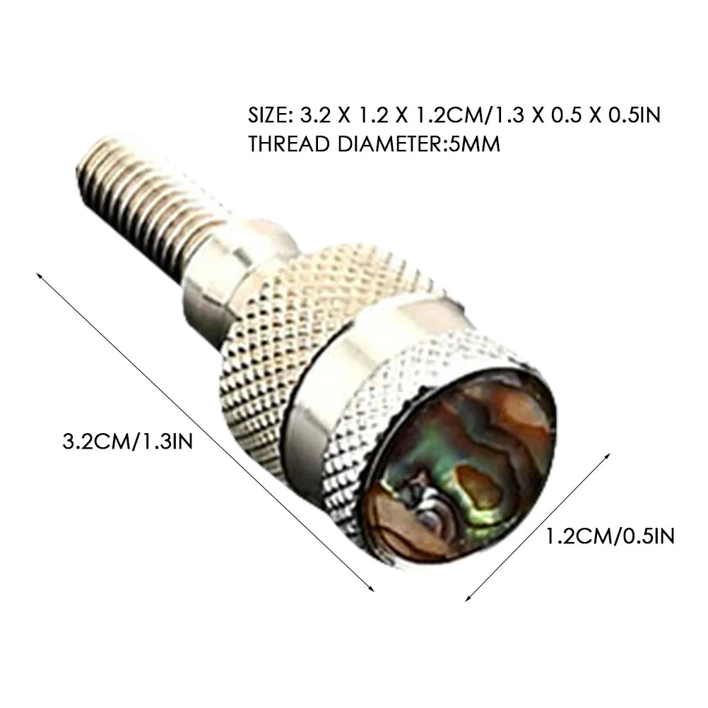 Silver metallic saxophone neck curved valve cap with textured knurled grip and iridescent abalone shell inlay accessory metal professional nut instrument repair
