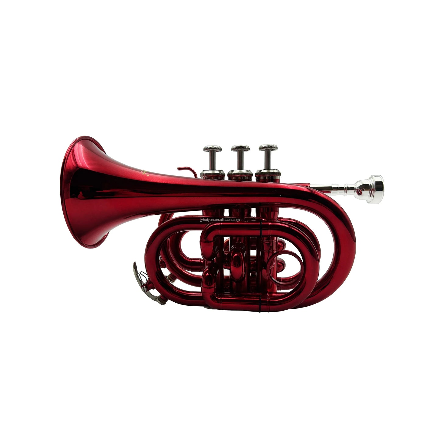 Shiny red OEM JYPT406RD high quality mini pocket trumpet with brass body and silver valves and mouthpiece