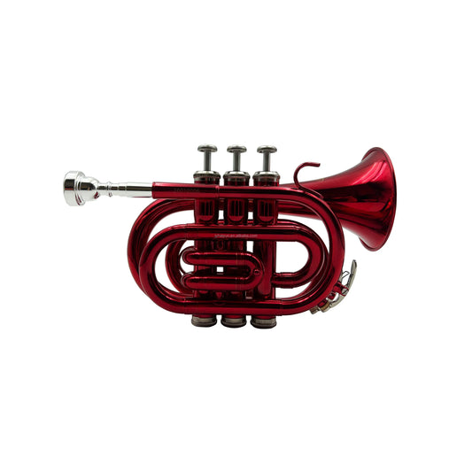Shiny red OEM JYPT406RD seasound high quality mini pocket trumpet with brass body silver valves and mouthpiece