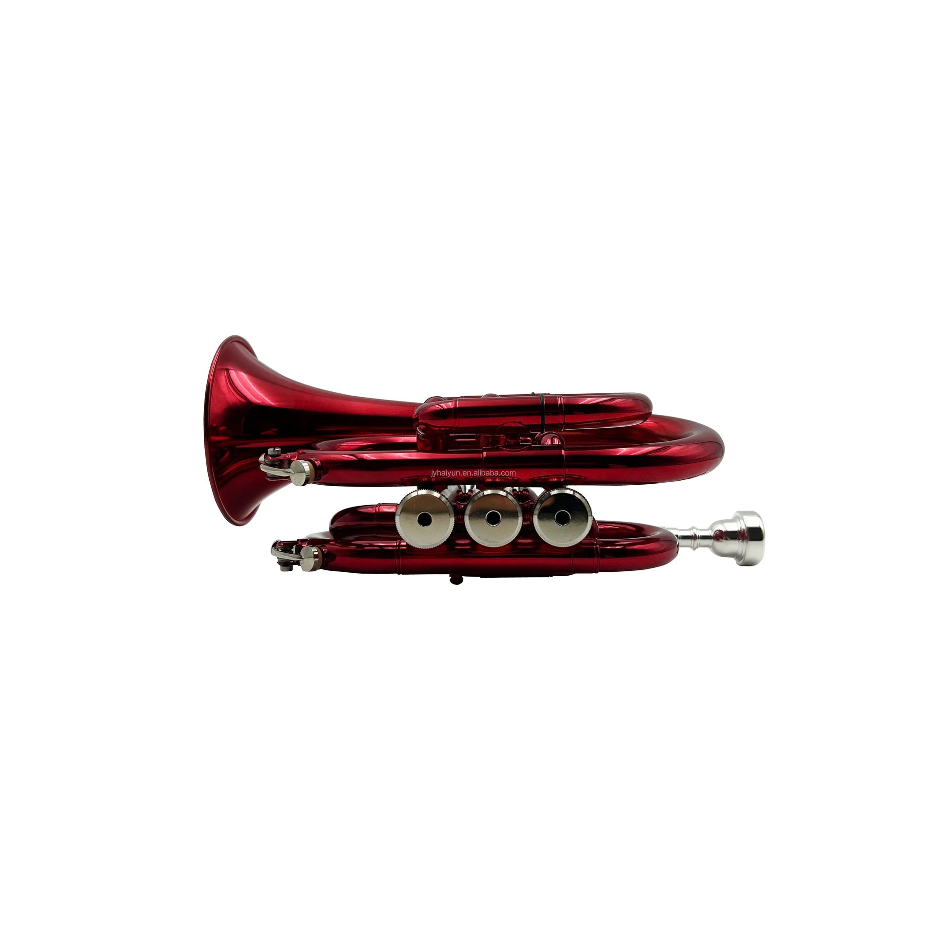 Shiny red oem jypt406rd high quality mini pocket trumpet with brass body and silver valves for bb tone play