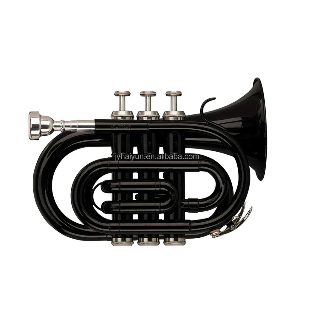 Black brass-plated seasound mini pocket trumpet bb tone instrument trompette jypt406bk with silver valves and mouthpiece