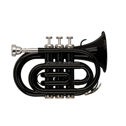 Black brass-plated seasound mini pocket trumpet bb tone instrument trompette jypt406bk with silver valves and mouthpiece