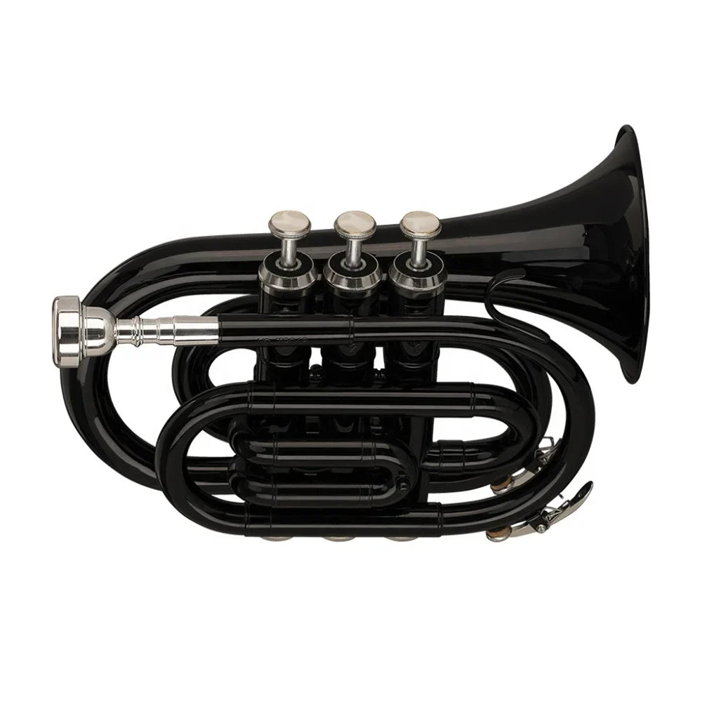 Seasound mini pocket black brass instrument trompette jypt406bk with silver valves and glossy trumpet bb tone finish