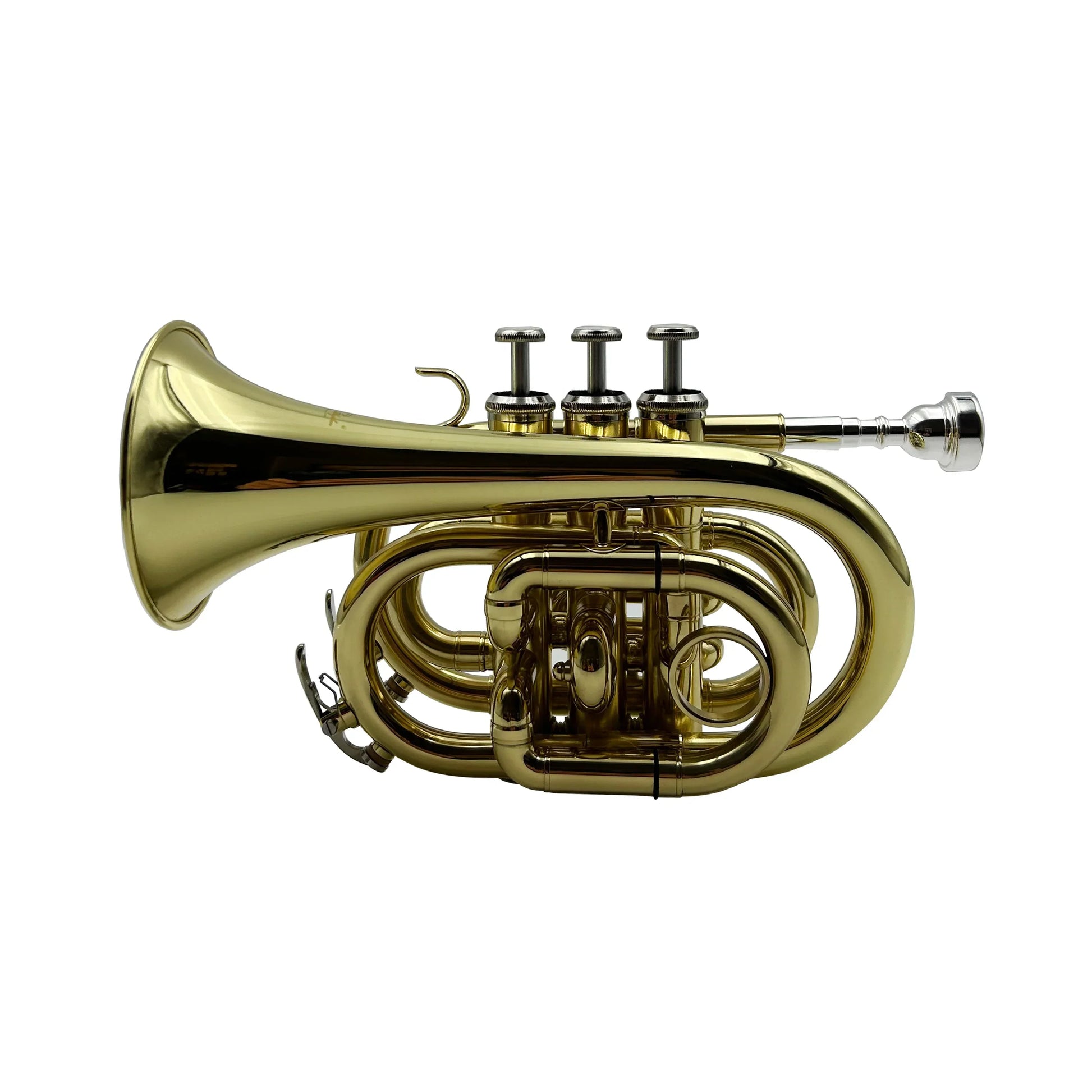 Shiny gold brass seasound mini pocket trumpet oem jypt406 with three valves and silver mouthpiece for bb tone play