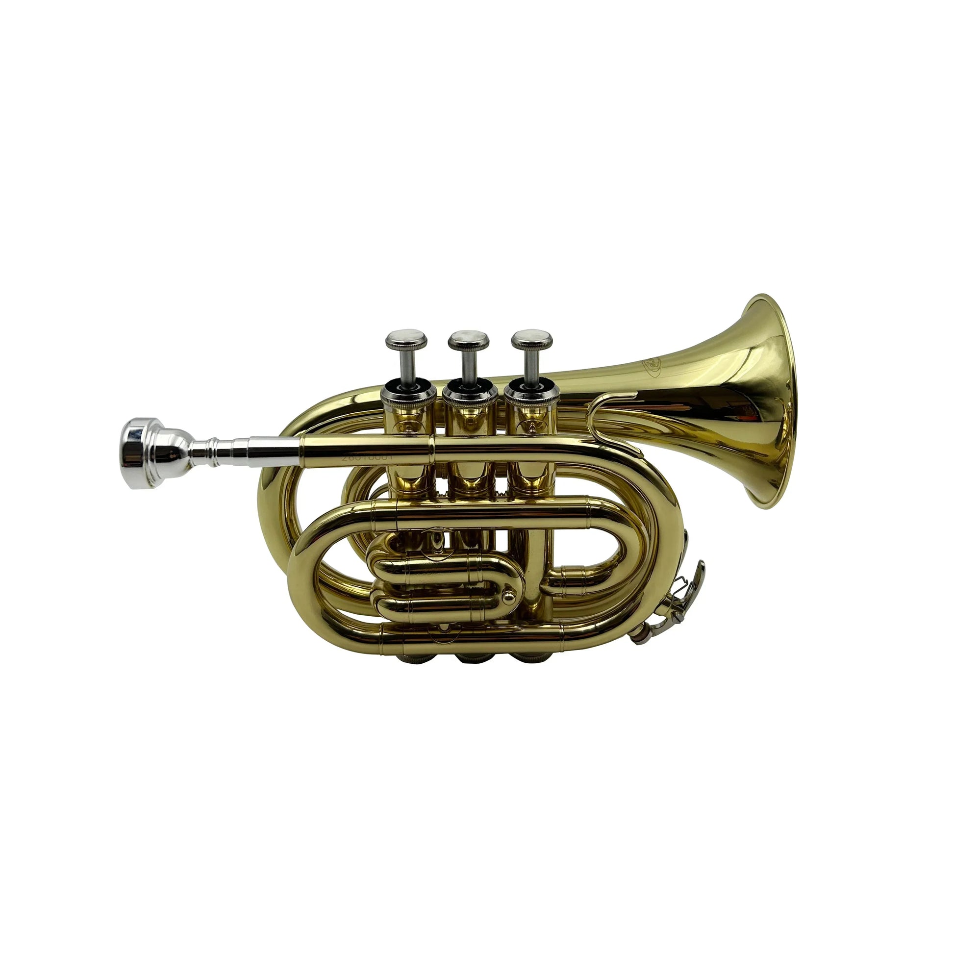 Shiny gold brass seasound mini pocket trumpet oem jypt406 with three silver valves and polished finish