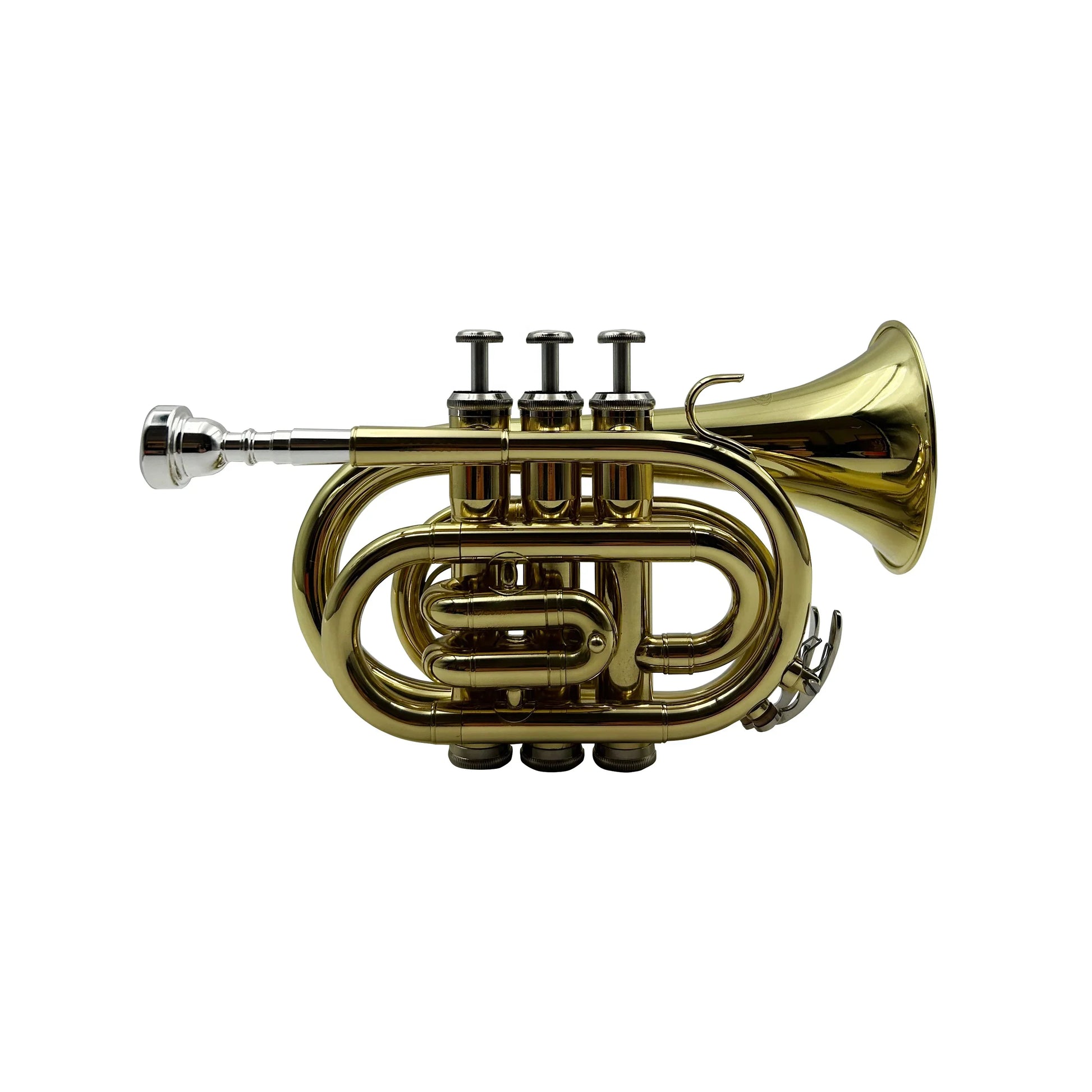 Shiny gold brass seasound mini pocket trumpet oem jypt406 with three valves and silver mouthpiece for bb tone playing