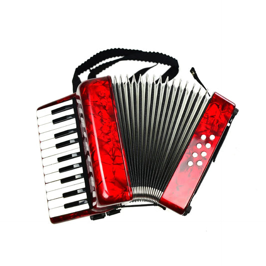 Vibrant red marbled seasound oem bass accordion chromatic with black and white piano keyboard jp2208 and silver bellows