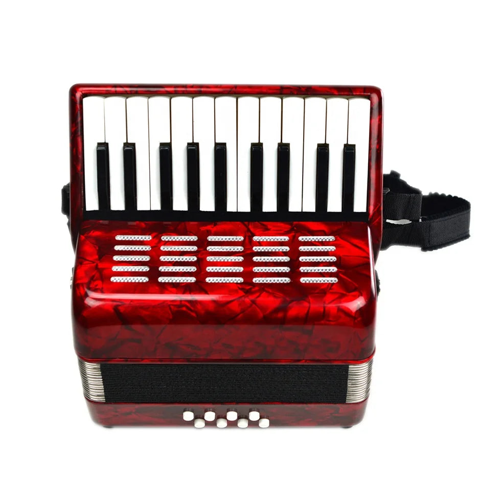 Vibrant red marbled seasound oem bass accordion chromatic with black and white keys and piano keyboard jp2208 design