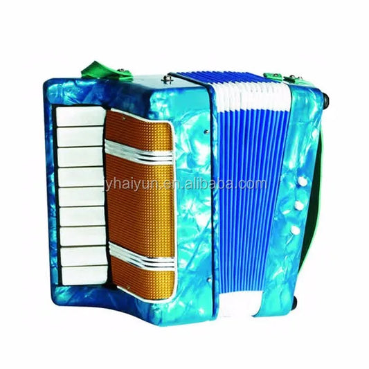 Blue marbled seasound oem chromatic 9 keys bass accordion uc107 with white keys and orange textured bellows for children