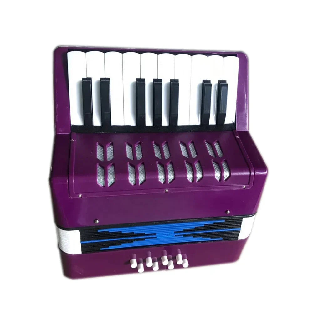 Purple plastic seasound oem chromatic bass accordion uc107 with black and white keys and blue bellows for children