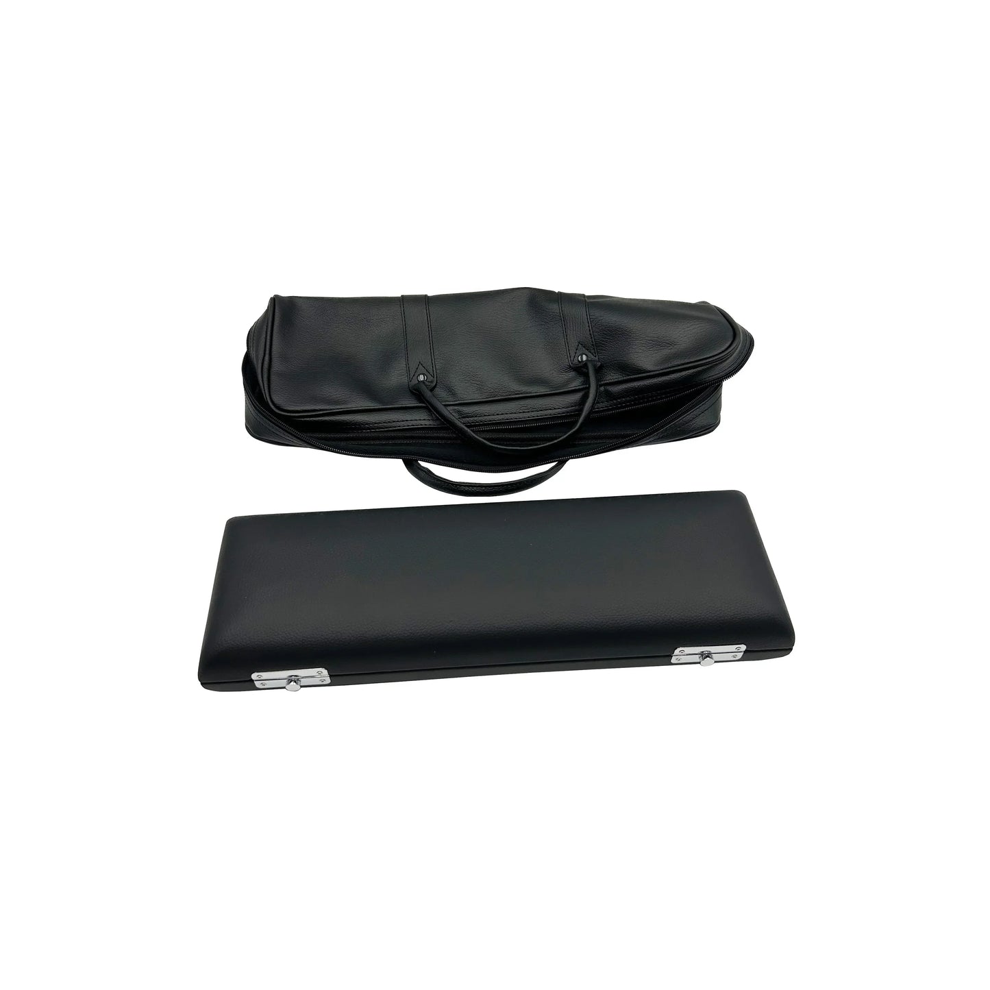 Black leather case jyfl201u with silver latches and strap for wood wind instruments by seasound oem high quality