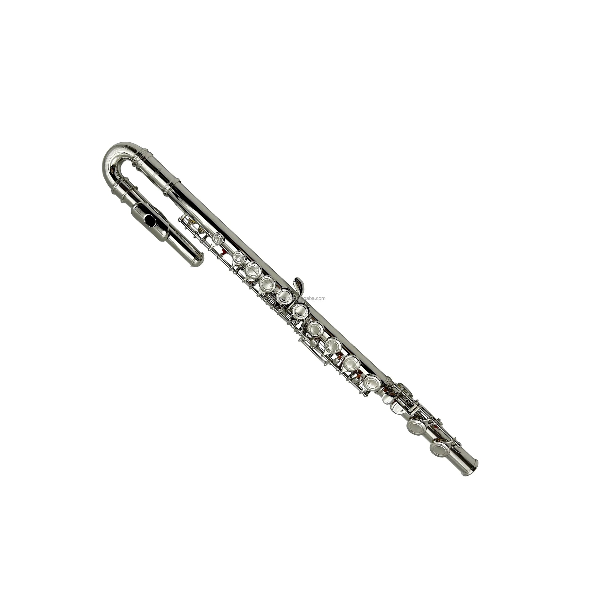 Silver-colored flute with polished metallic finish and intricate keywork in seasound oem high quality leather case jyfl201u