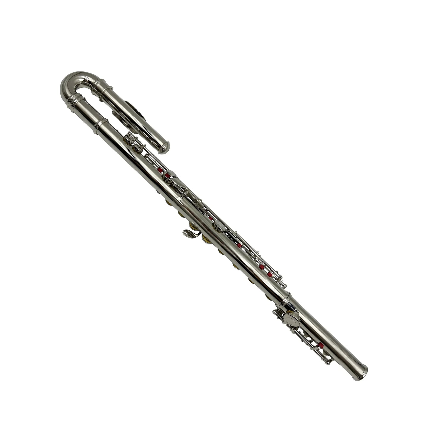 Shiny silver flute with polished metal body and intricate keys in seasound oem high quality leather case jyfl201u wood