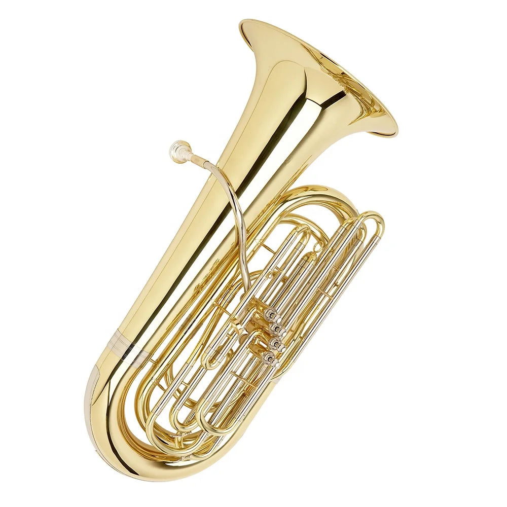 Seasound oem jytu0745 shiny gold lacquer tuba with four pistons and coiled tubing for brass instrument players