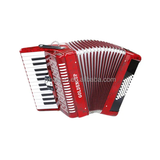 Seasound oem professional red golden cup accordion with black celluloid piano keyboard and glossy plastic body