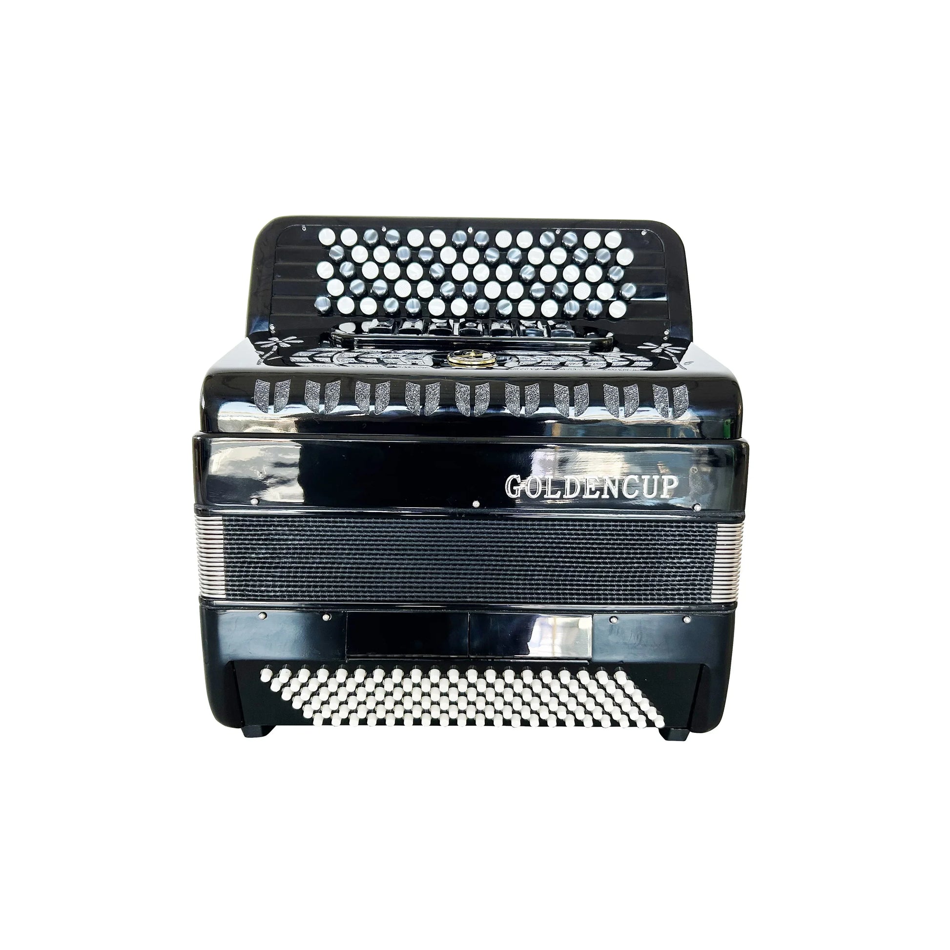 Seasound oem professional diatonic accordion jb5120 black golden cup with glossy finish and silver bellows accents
