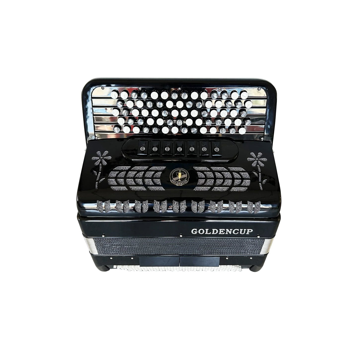 Black golden cup seasound oem professional diatonic accordion instrument acordeon jb5120 with silver floral accents