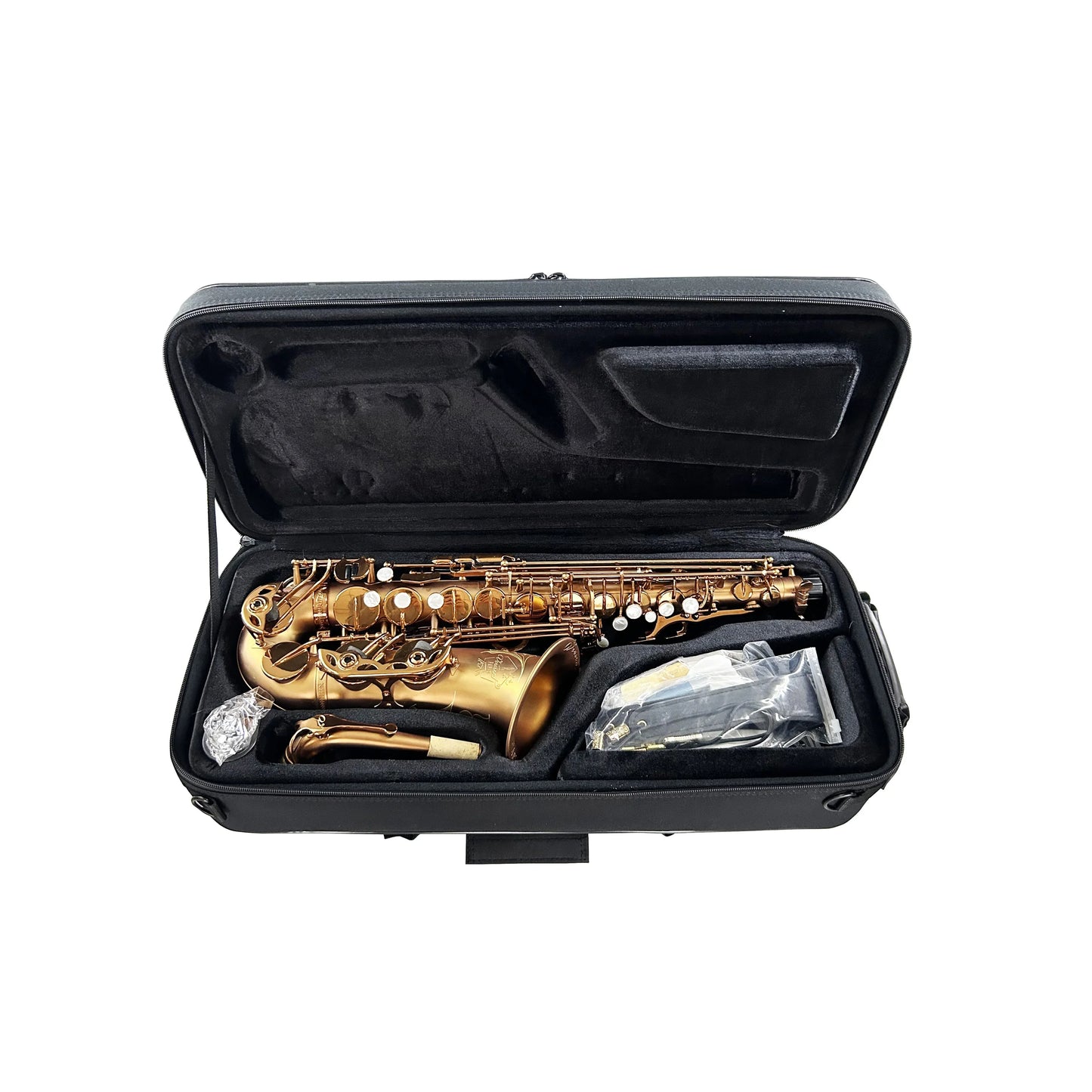 Golden professional eb tone seasound oem alto saxophone jyas102cfmt nestled in black protective case