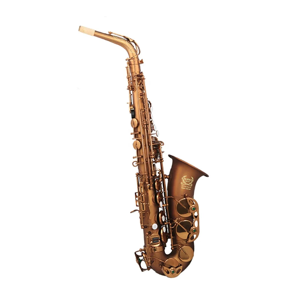 A polished brass alto saxophone jyas102cfmt with intricate keywork and green accents by seasound oem professional