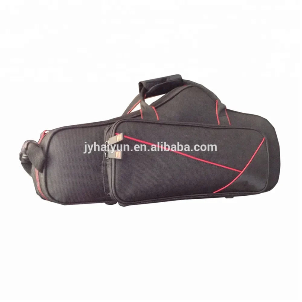 Black fabric instrument case with red stitching and zipper accents for seasound oem professional gold copper alto saxophone