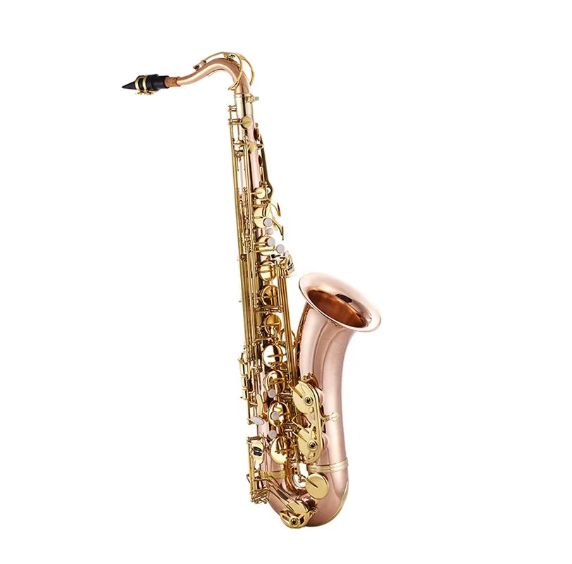 A gleaming gold-toned oem professional jyts103cf coffee tenor saxophone woodwind instrument with polished brass body and black mouthpiece cap