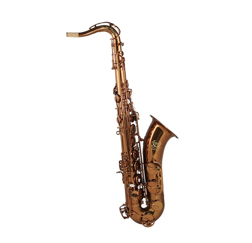 A polished brass oem professional jyts103cf coffee tenor saxophone woodwind instrument with intricate keywork