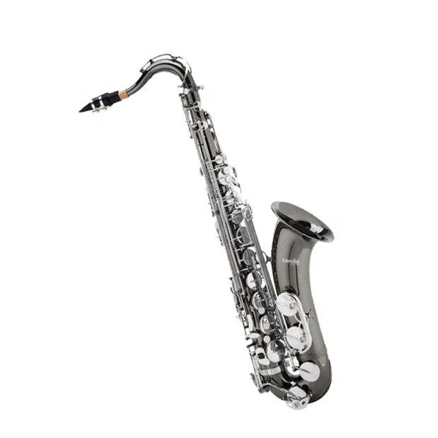 A sleek oem professional jyts103cf coffee tenor saxophone woodwind instrument with a glossy black body and silver keys
