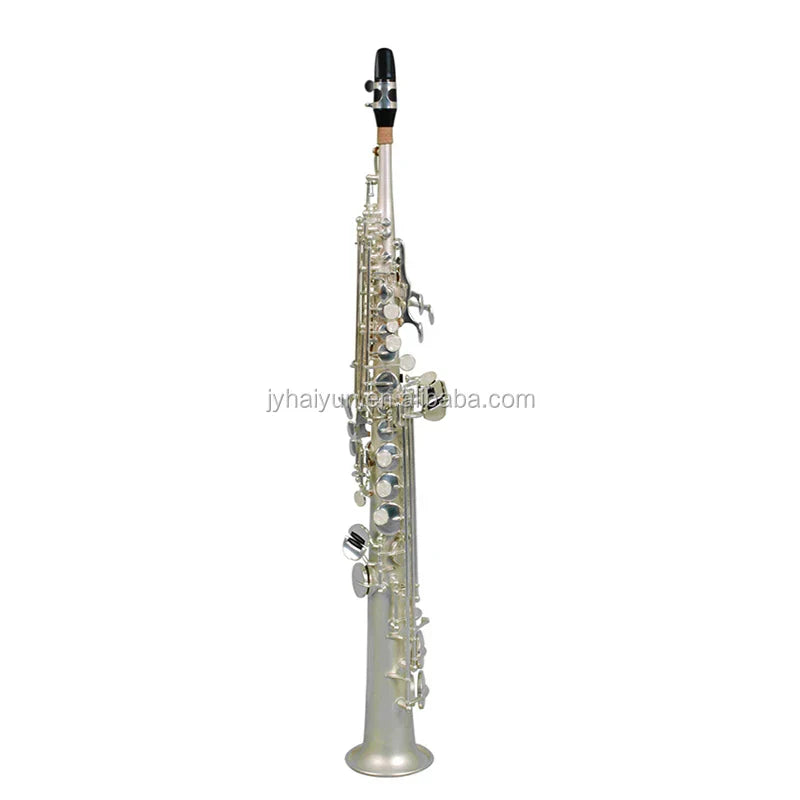 Silver soprano saxophone jyss111s with black mouthpiece and polished keys seasound oem professional tone premium instrument