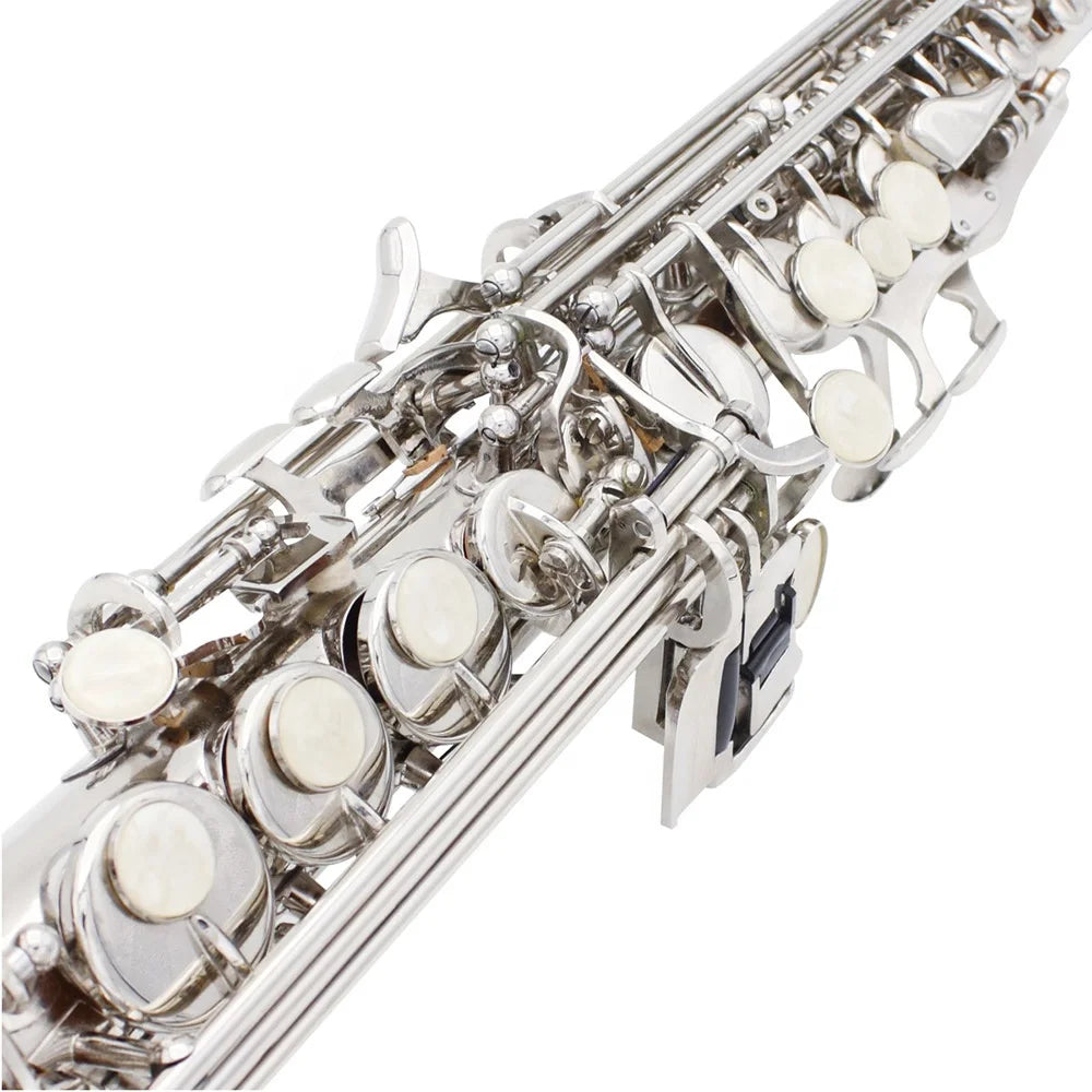 Shiny silver seasound oem professional soprano saxophone jyss111s with pearl-like key caps and intricate metalwork