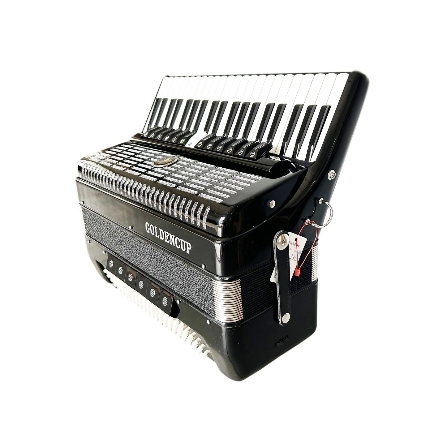 Black golden seasound professional piano keyboard accordion instrument acordeon jp2012b with silver accents and glossy finish