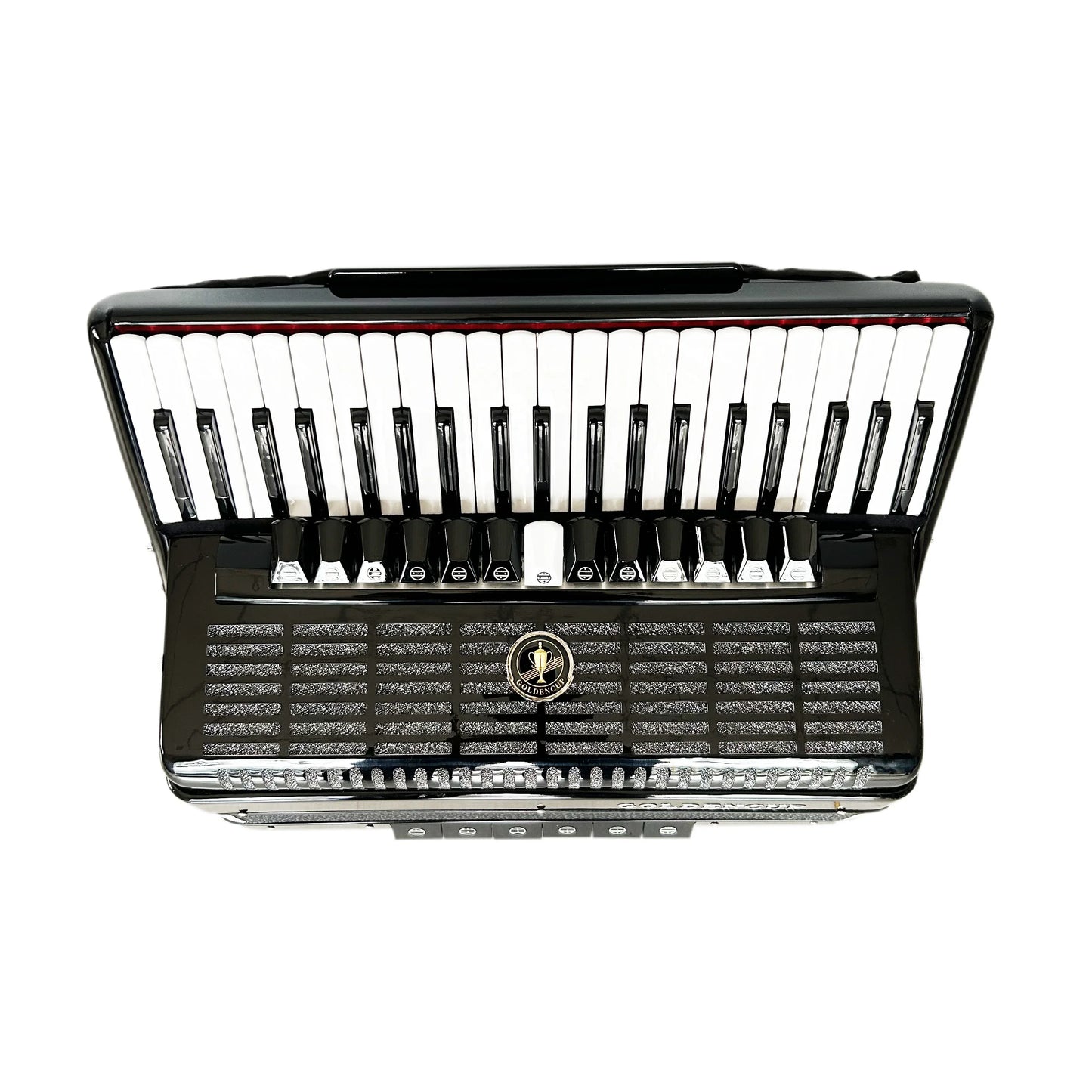 Black seasound professional piano keyboard accordion instrument acordeon jp2012b with white black keys and gold emblem