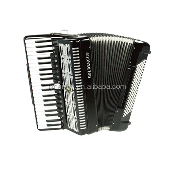 Black and white golden cup piano keyboard accordion with glossy finish made of wood seasound professional instrument acordeon jp2012b