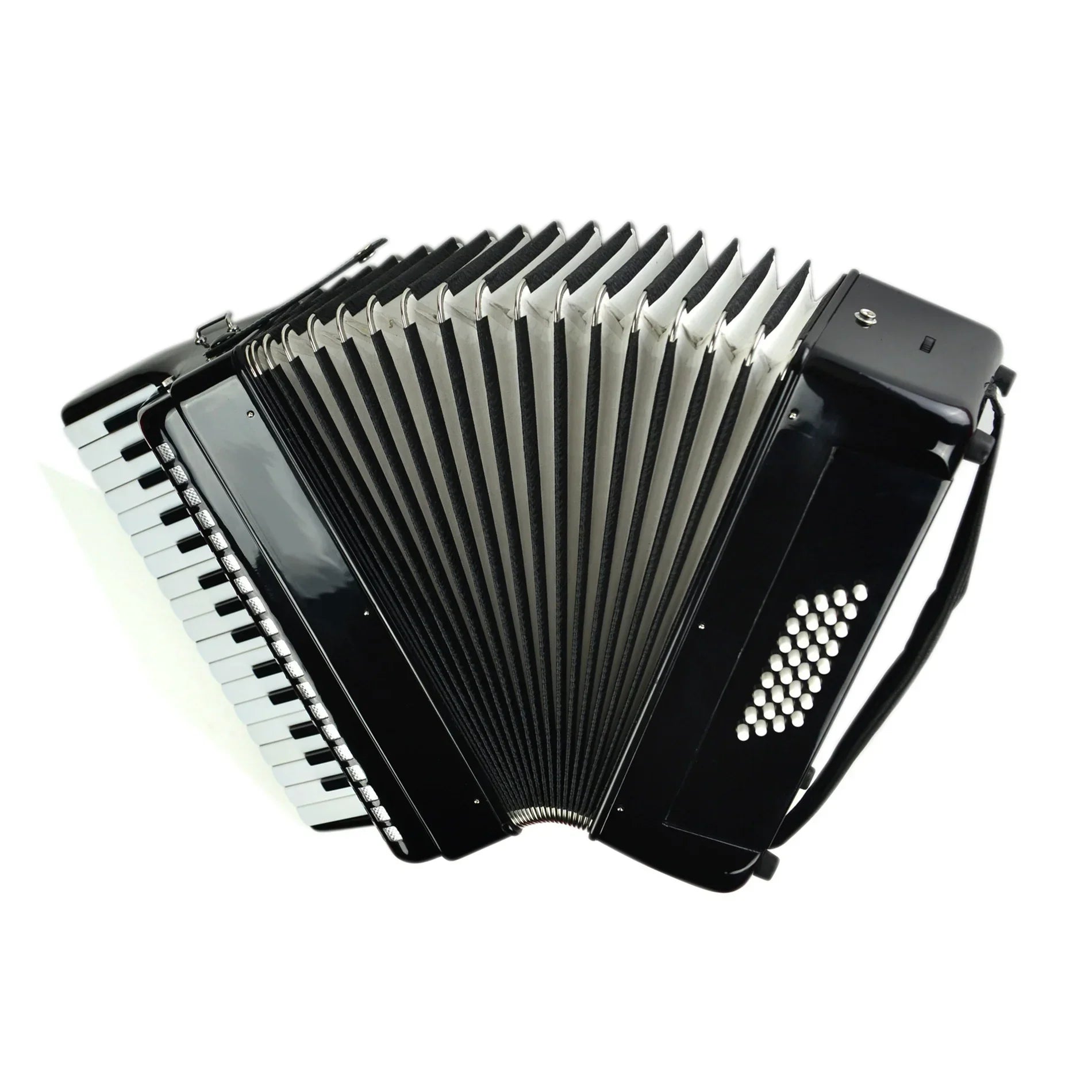 Black seasound professional keyboard accordion jp3232 with 32 keys and bass black celluloid piano keyboard finish