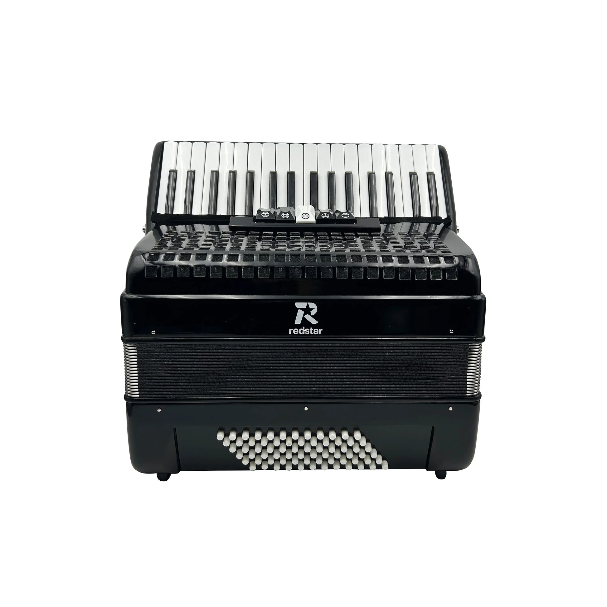 Seasound professional keyboard accordion jp3472b with glossy black redstar finish white and black keys registers chromatic conformation