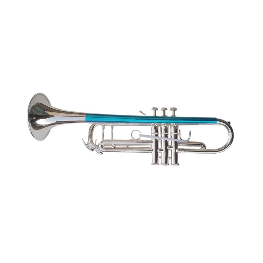 A seasound professional master silver trumpet with vibrant turquoise section and stainless steel pistons brass instrument tenor