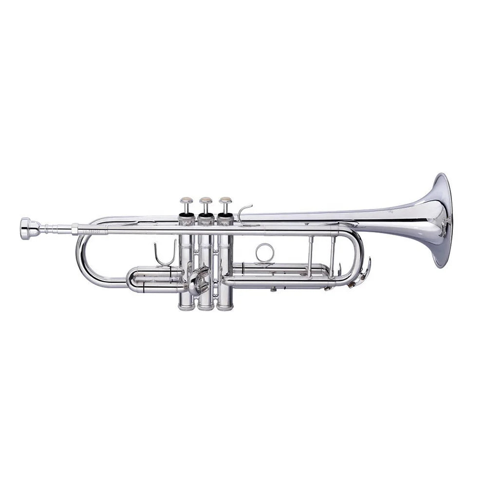 Shiny silver seasound professional master brass instrument tenor with three stainless steel pistons and flared bell