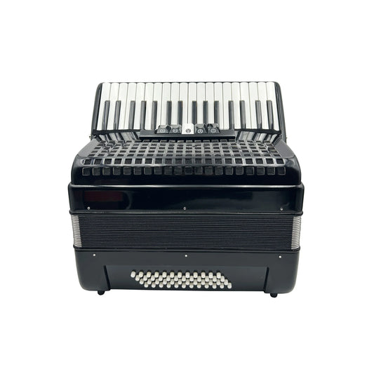 Seasound professional oem chromatic black wood piano keyboard accordion with glossy black finish and silver bellows