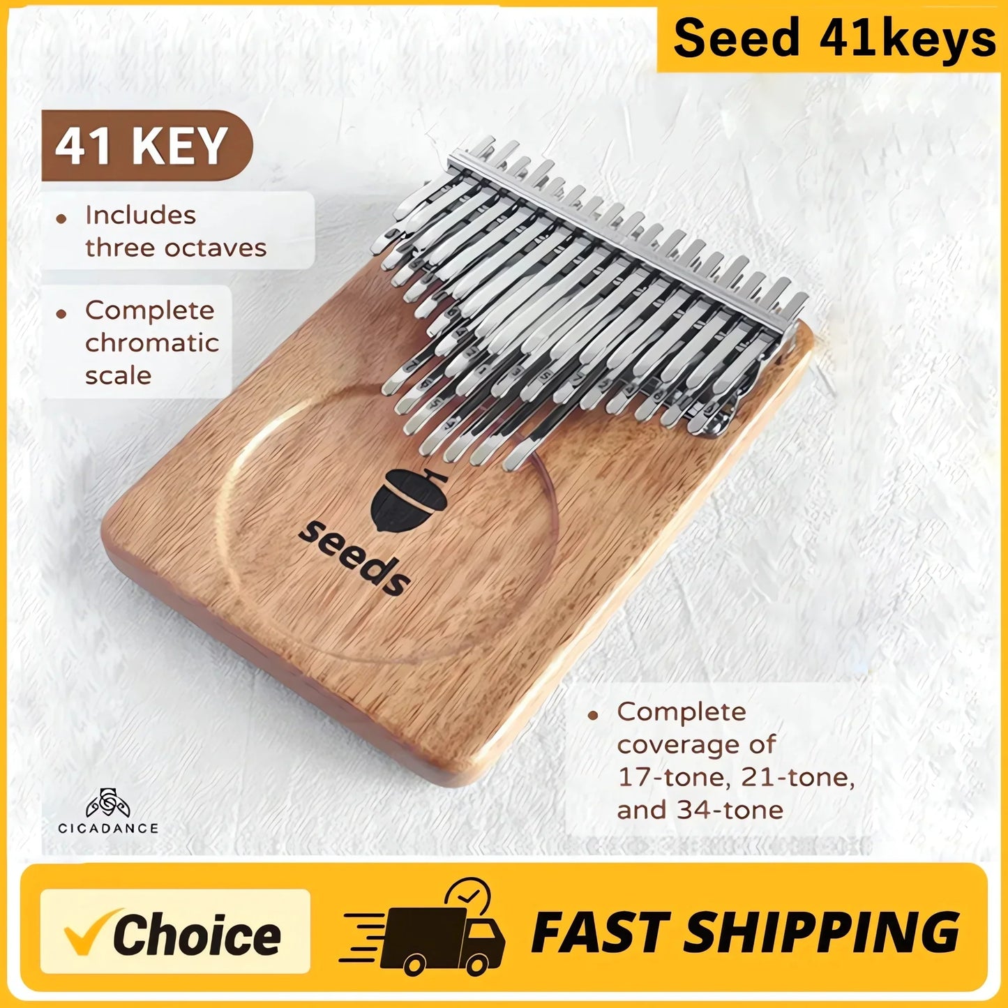 Wooden seeds chromatic kalimba with 41 silver keys handmade okoume wood professional thumb piano in c tone