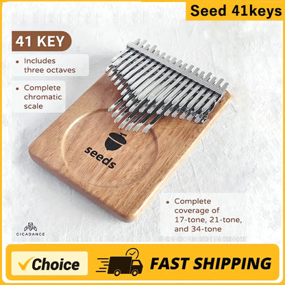 Wooden seeds chromatic kalimba with 41 silver keys handmade okoume wood professional thumb piano in c tone