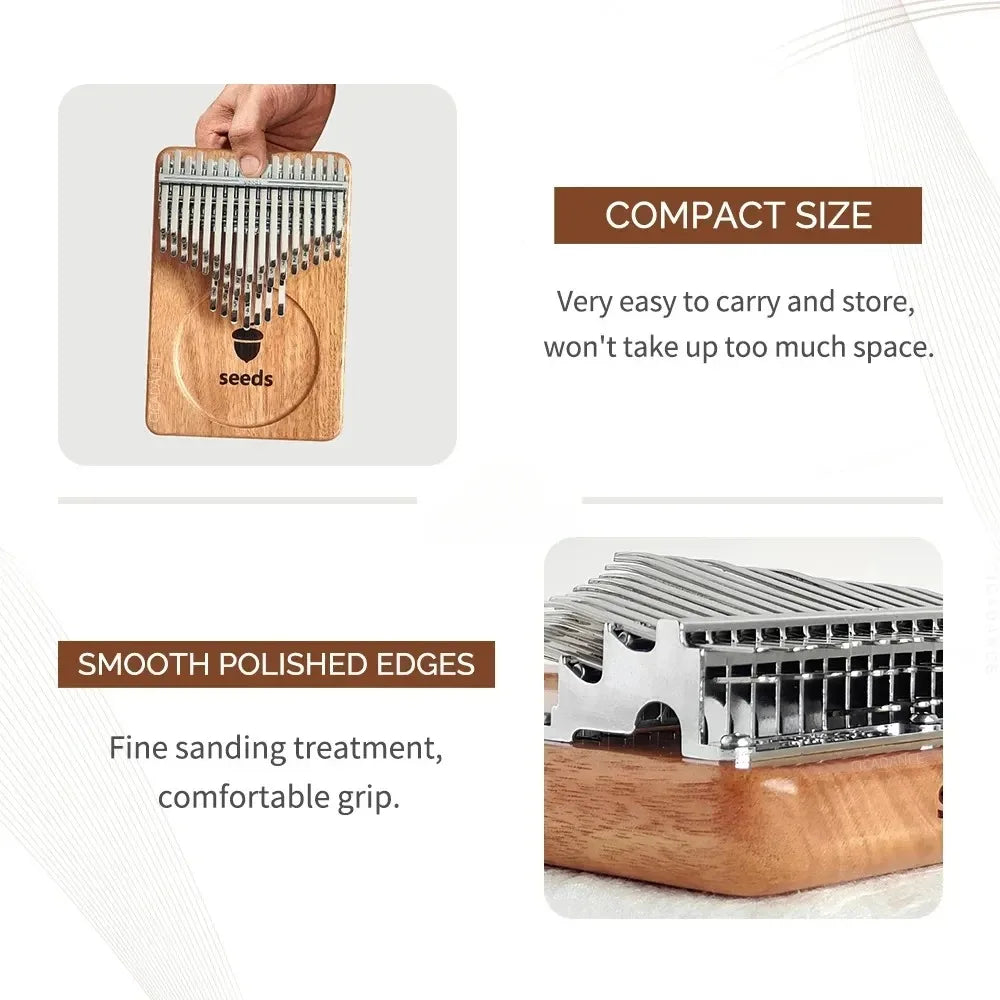 Wooden seeds chromatic kalimba with silver tines handmade okoume wood professional thumb piano instrument
