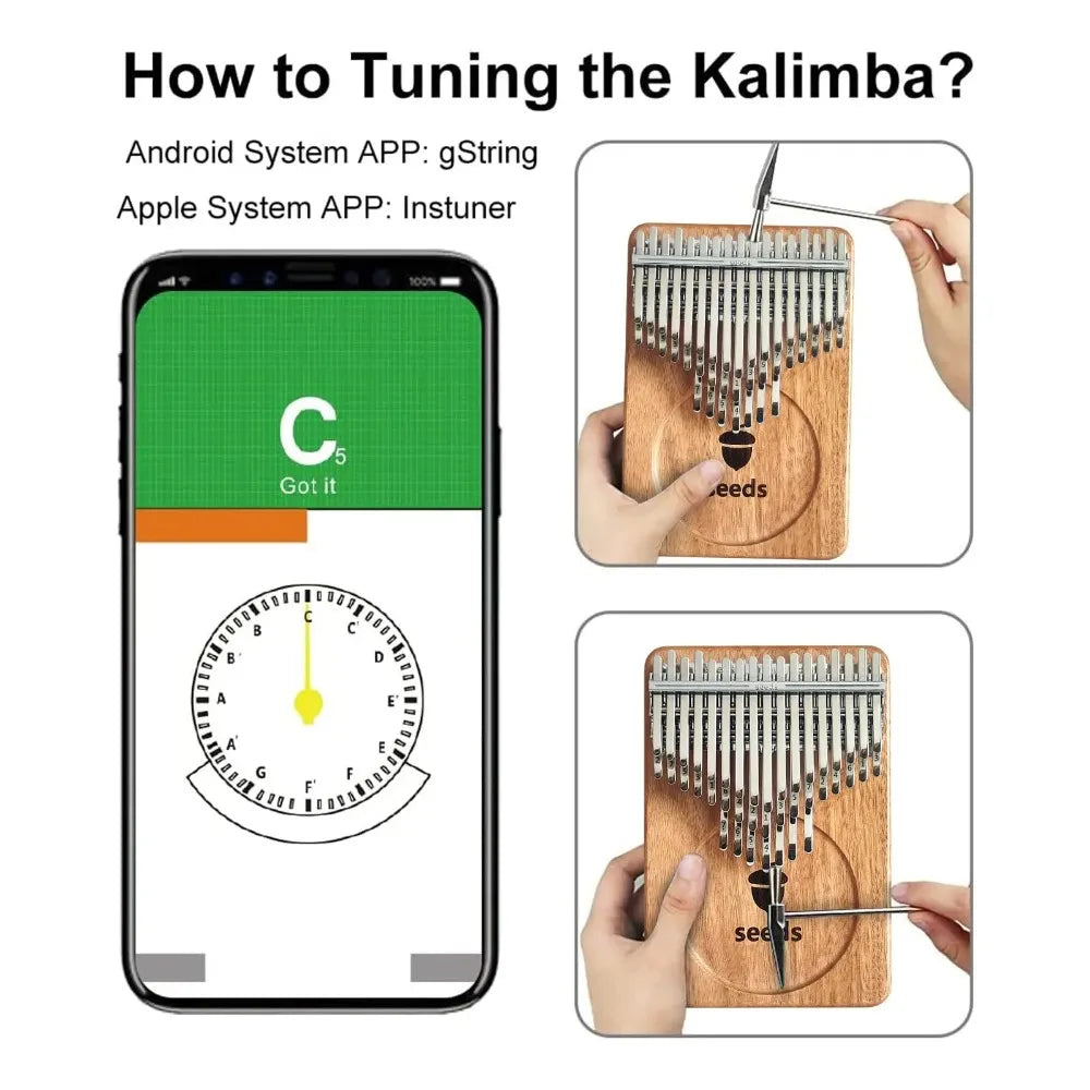Wooden seeds chromatic kalimba with 41 metal tines and circular logo handmade okoume wood professional thumb piano