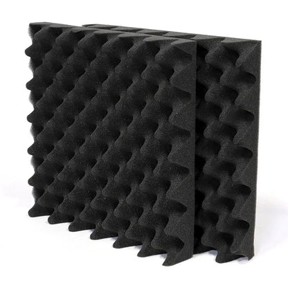 Black self-adhesive soundproof foam panels with eggcrate acoustic wall texture for home studios and noise reduction