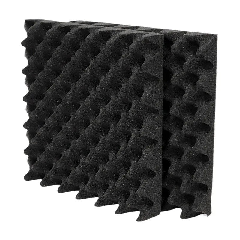 Black textured wave-like self-adhesive soundproof foam panels for eggcrate acoustic wall soundproofing and noise reduction