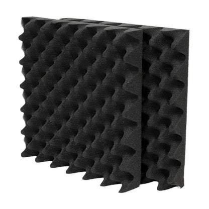 Black textured wave-like self-adhesive soundproof foam panels for eggcrate acoustic wall soundproofing and noise reduction