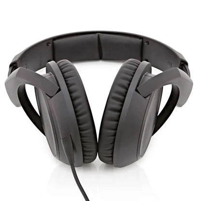 Black sennheiser hd200pro professional monitor headphones with padded earcups and sleek matte finish for deep bass audio