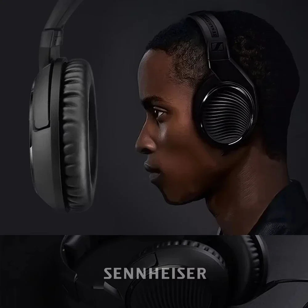 Black Sennheiser HD200Pro professional monitor headphones with metallic finish padded earcups headphones deep bass