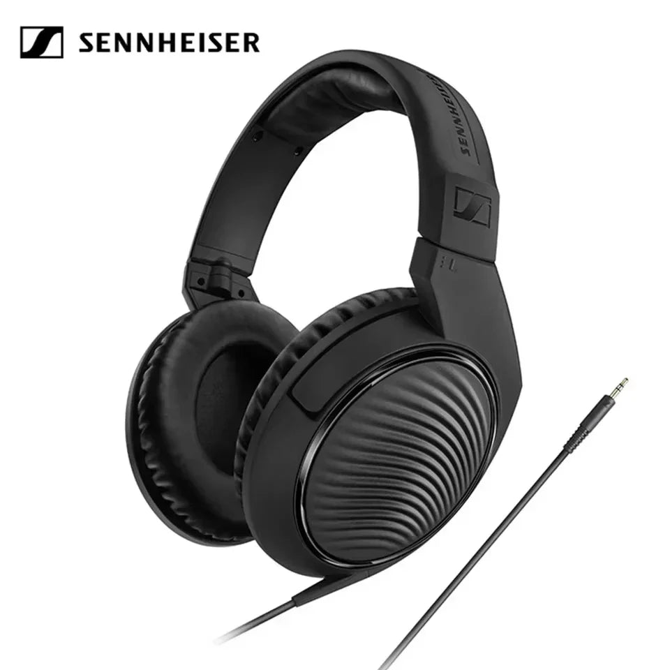 Black sennheiser hd200pro professional monitor headphones with sleek ribbed design and padded earcups for deep bass